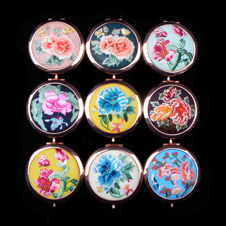 龙陵化妆随身镜精品出国送礼刺绣中国风古风摄影 手绣镜子
